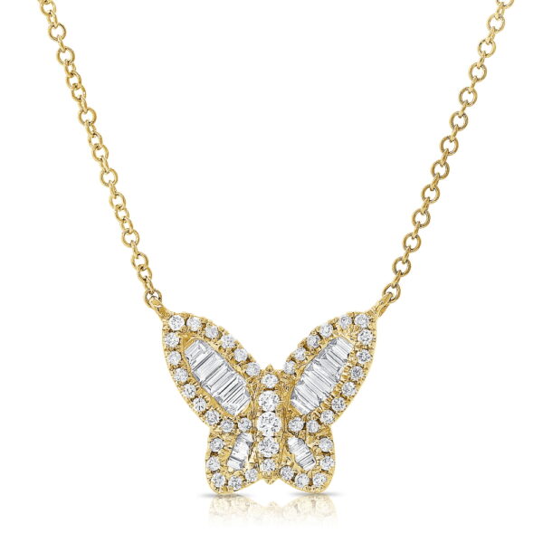 14K Yellow Gold Butterfly Necklace with .41ctw Baguette & Round Diamonds 16-18″ Fine Jewelry 3