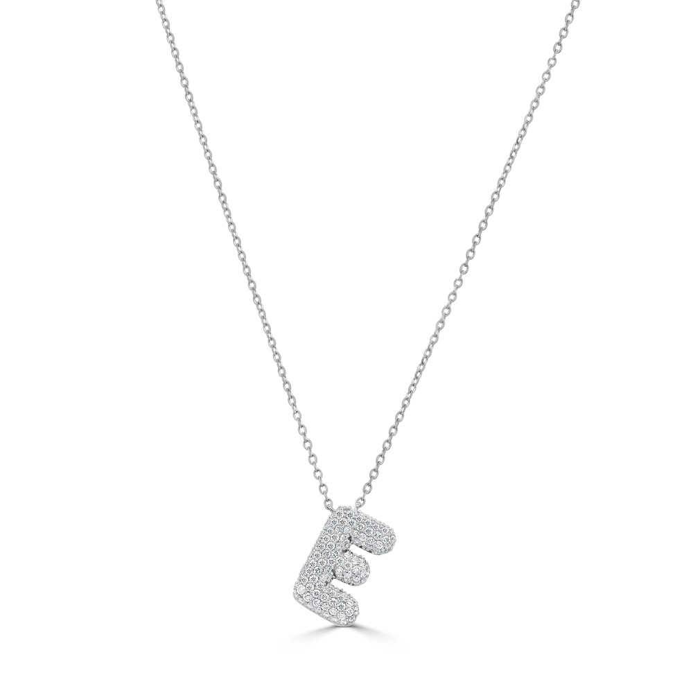 14K White Gold Initial Letter “E” Pendant with .45ctw Diamonds 16-18″ Fine Jewelry