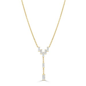 14K Yellow Gold Drop Necklace with .94ctw Baguette Diamonds 16-18