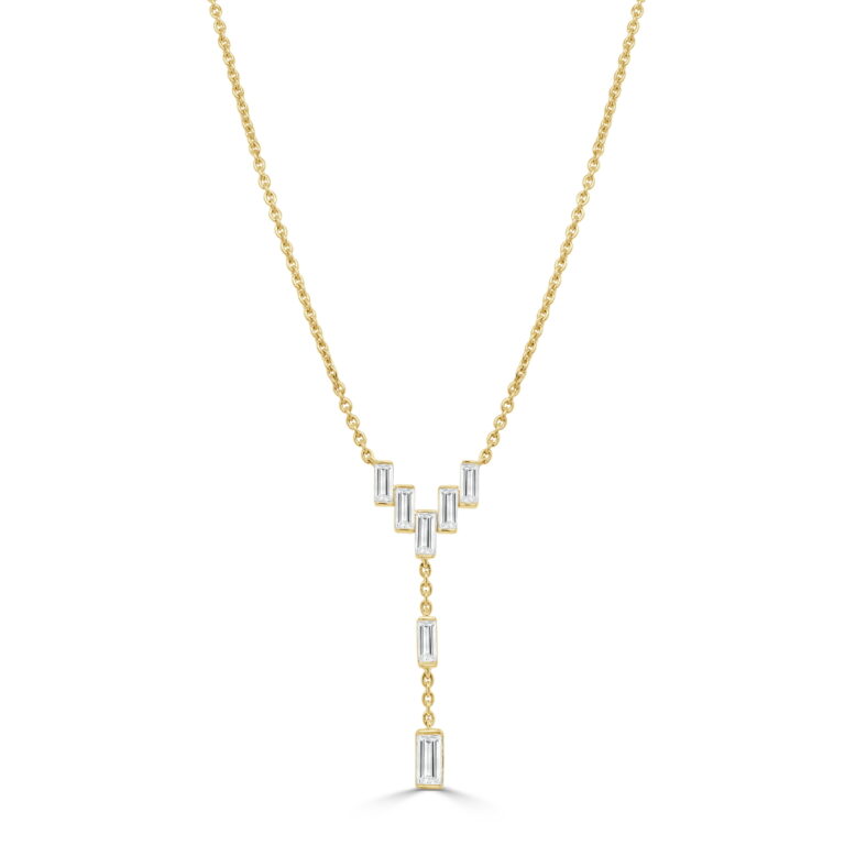 14K Yellow Gold Drop Necklace with .94ctw Baguette Diamonds 16-18″ Fine Jewelry 2