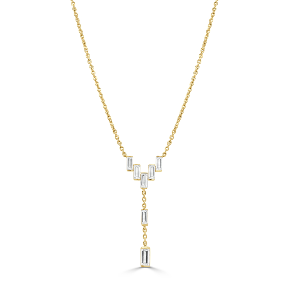 14K Yellow Gold Drop Necklace with .94ctw Baguette Diamonds 16-18″ Fine Jewelry