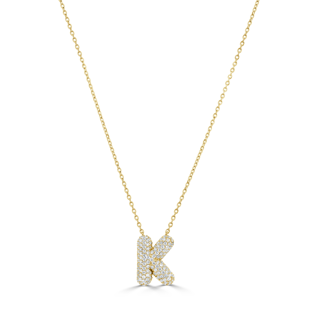 14K Yellow Gold Pave Initial Letter “K” Pendant with .50ctw Diamonds 16-18″ Fine Jewelry