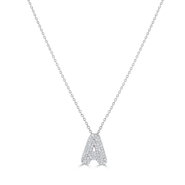 14K White Gold Pave Initial Letter “A” Pendant with .51ctw Diamonds 16-18″ Fine Jewelry 3