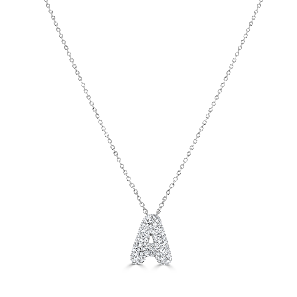 14K White Gold Pave Initial Letter “A” Pendant with .51ctw Diamonds 16-18″ Fine Jewelry