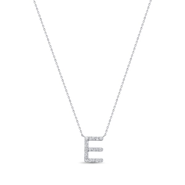 14K White Gold Initial Letter “E” Pendant with .34ctw Diamonds 16-18″ Fine Jewelry 3