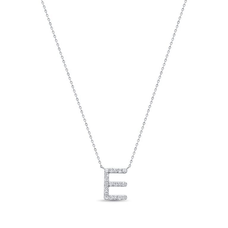 14K White Gold “E” Initial Pendant with .34ctw Diamonds 16-18″ Fine Jewelry 2