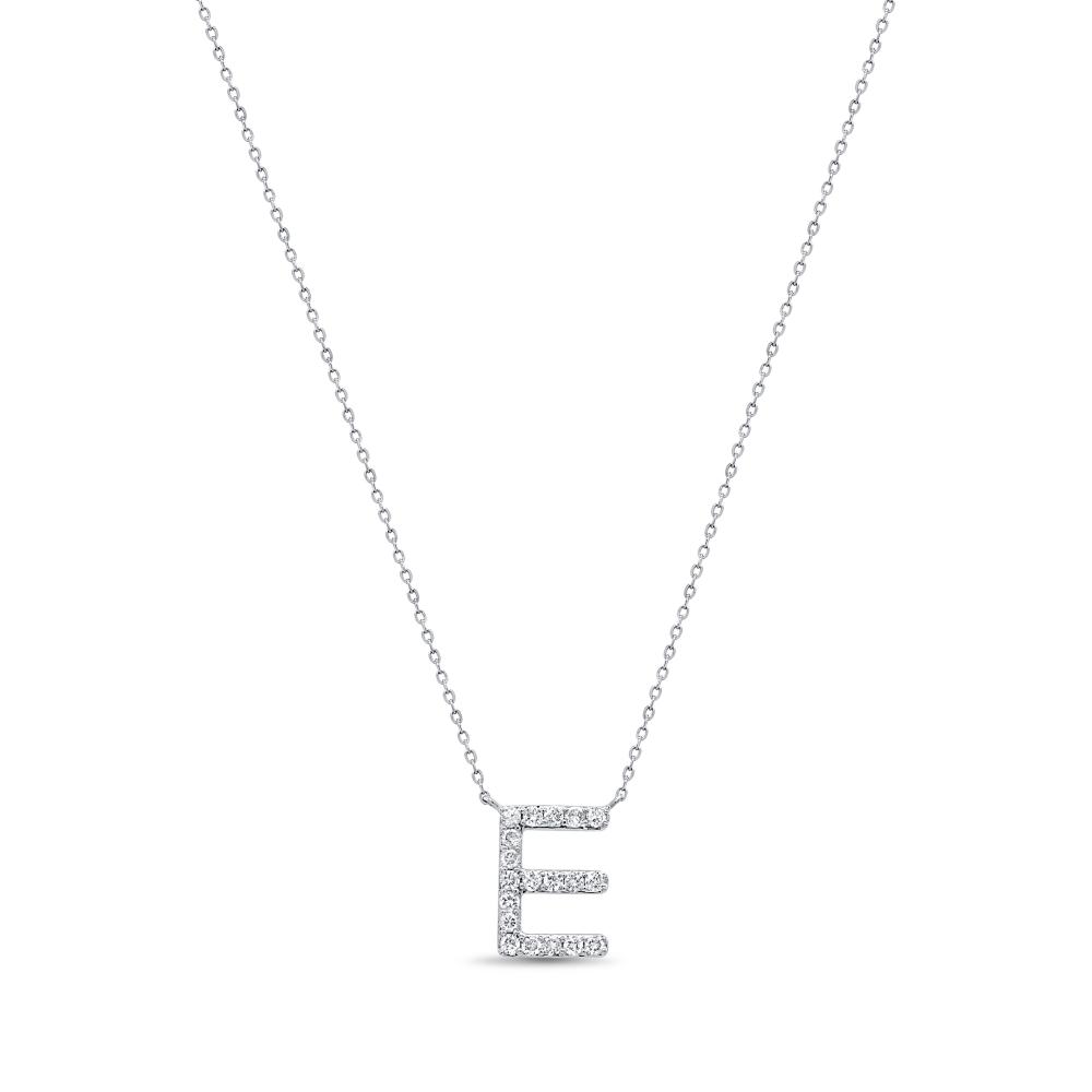 14K White Gold Initial Letter “E” Pendant with .34ctw Diamonds 16-18″ Fine Jewelry