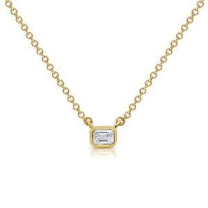 14K Yellow Gold Bezel Solitaire Pendant with .21ct Baguette Diamond 16-18