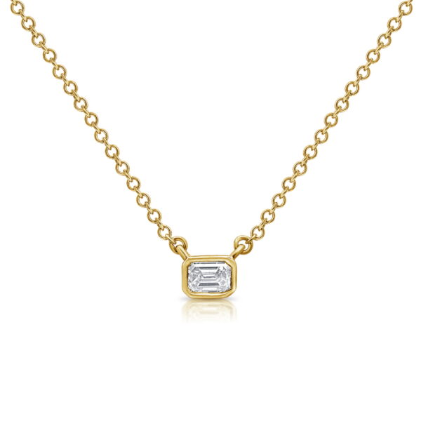 14K Yellow Gold Bezel Solitaire Pendant with .21ct Baguette Diamond 16-18″ Fine Jewelry 3
