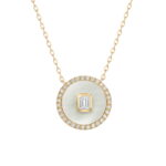 14K Yellow Gold Halo Medallion with 2.62ct Mother of Pearl & .44ctw Emerald/Round Diamonds 16-18″ Fine Jewelry 2