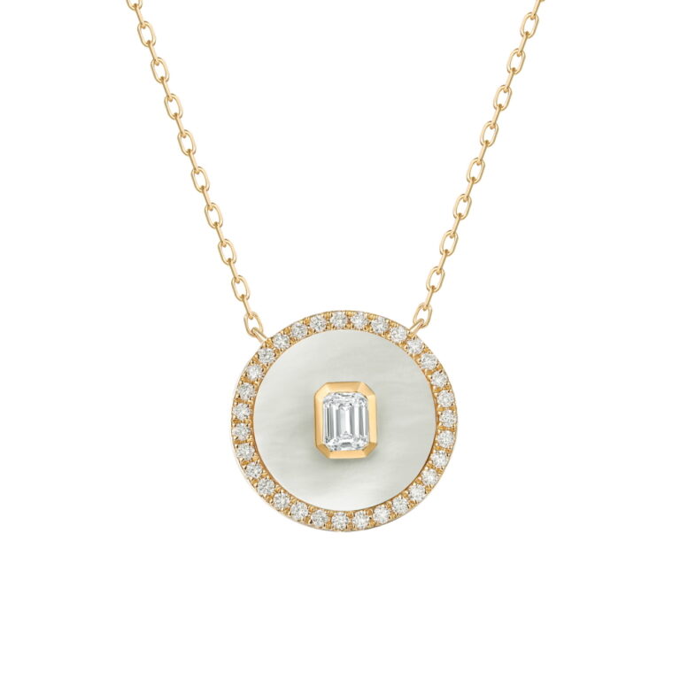 14K Yellow Gold Halo Medallion with 2.62ct Mother of Pearl & .44ctw Diamonds 16-18″ Fine Jewelry 2