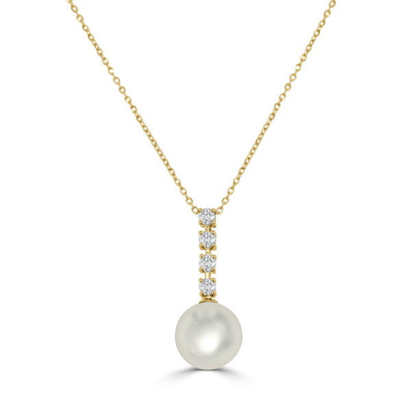 14K Yellow Gold Drop Pendant with 8.09mm Pearl & .26ctw Diamonds 16″ Fine Jewelry 3