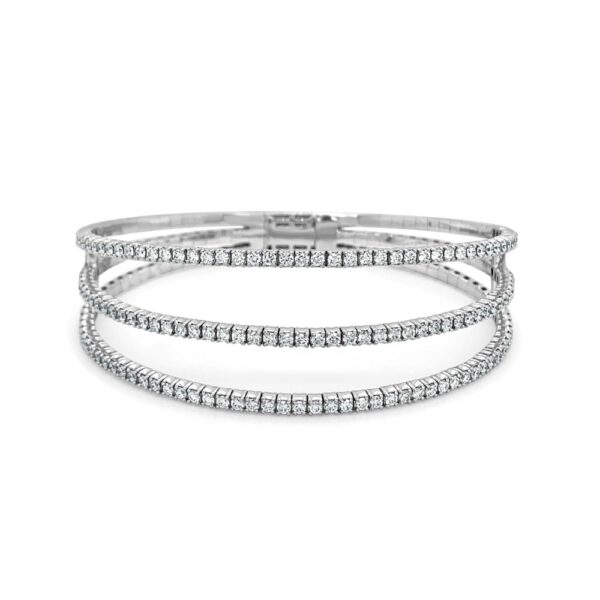 14K White Gold Flexible Three Row Bangle with 2.90ctw Diamonds Size 6.5 Bracelets 3