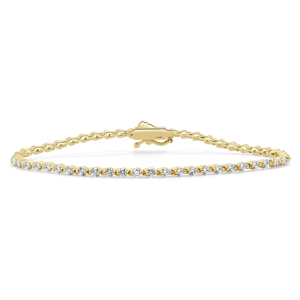 14K Yellow Gold Two Prong Tennis Bracelet with 2.04ctw Round Diamonds Bracelets