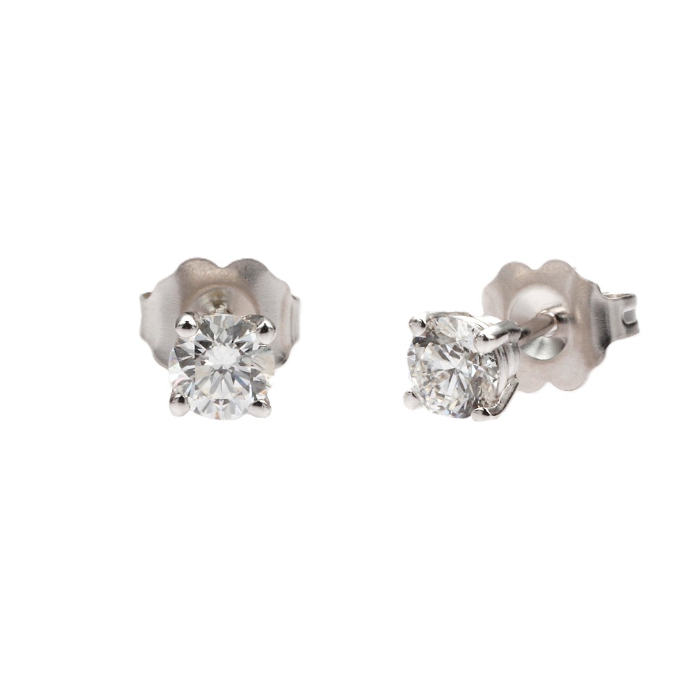 14K White Gold Solitaire Studs with .55ctw Round Diamonds (G/H, SI) Earrings