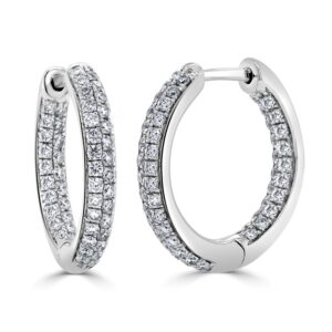 14K White Gold Pave In & Out Hoops with 1.00ctw Diamonds .70