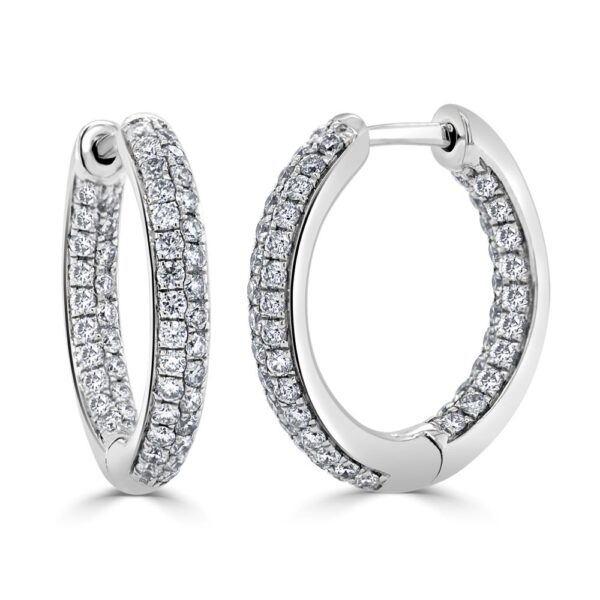 14K White Gold Pave In & Out Hoops with 1.00ctw Diamonds .70″ Earrings 3