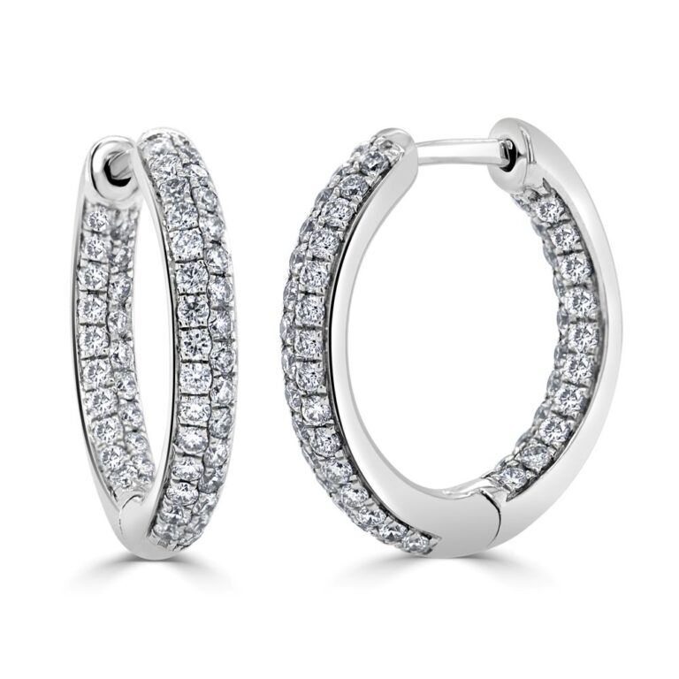 14K White Gold Pave In & Out Hoops with 1.00ctw Diamonds .70″ Earrings 2