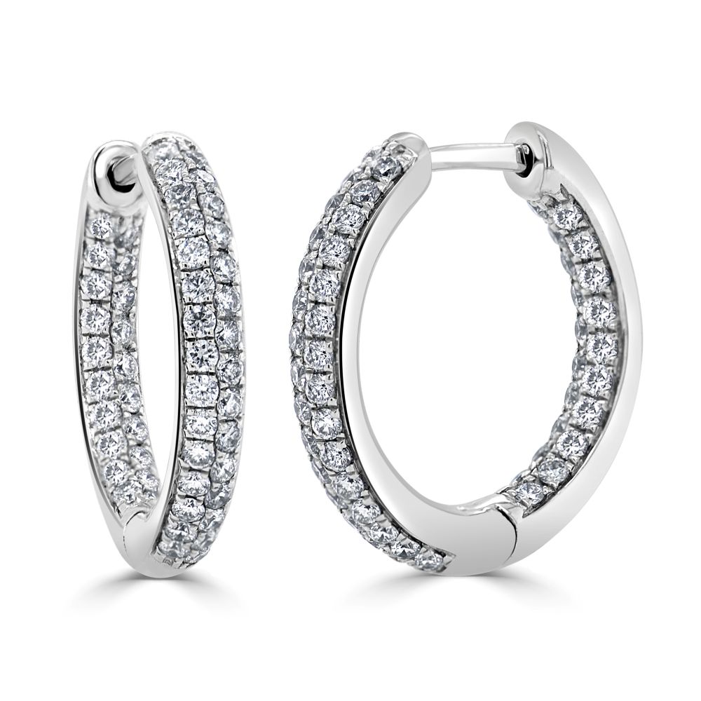 14K White Gold Pave In & Out Hoops with 1.00ctw Diamonds .70″ Earrings