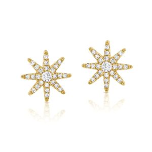 14K Yellow Gold Star Studs with .21ctw Diamonds
