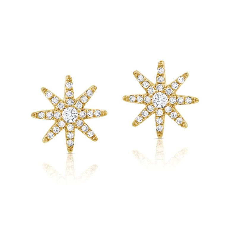 14K Yellow Gold Star Studs with .21ctw Diamonds Earrings 2