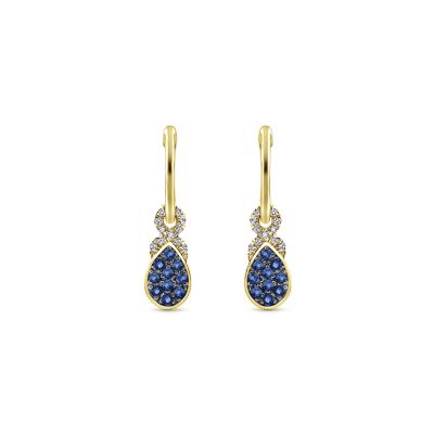 14K Yellow Gold Dangle Earrings with .21ctw Blue Sapphires & .09ctw Diamonds Earrings