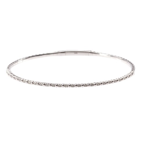 14K White Gold Flexible Bangle with .26ctw Diamonds Size 6.75 Bracelets