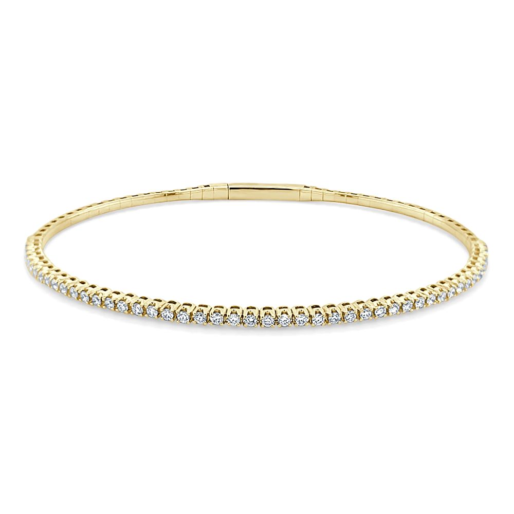 14K Yellow Gold Flexible Bangle with .50ctw Diamonds Size 6.5 Bracelets