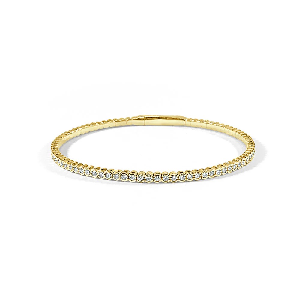14K Yellow Gold Flexible Bangle with .96ctw Diamonds Size 6.75 Bracelets