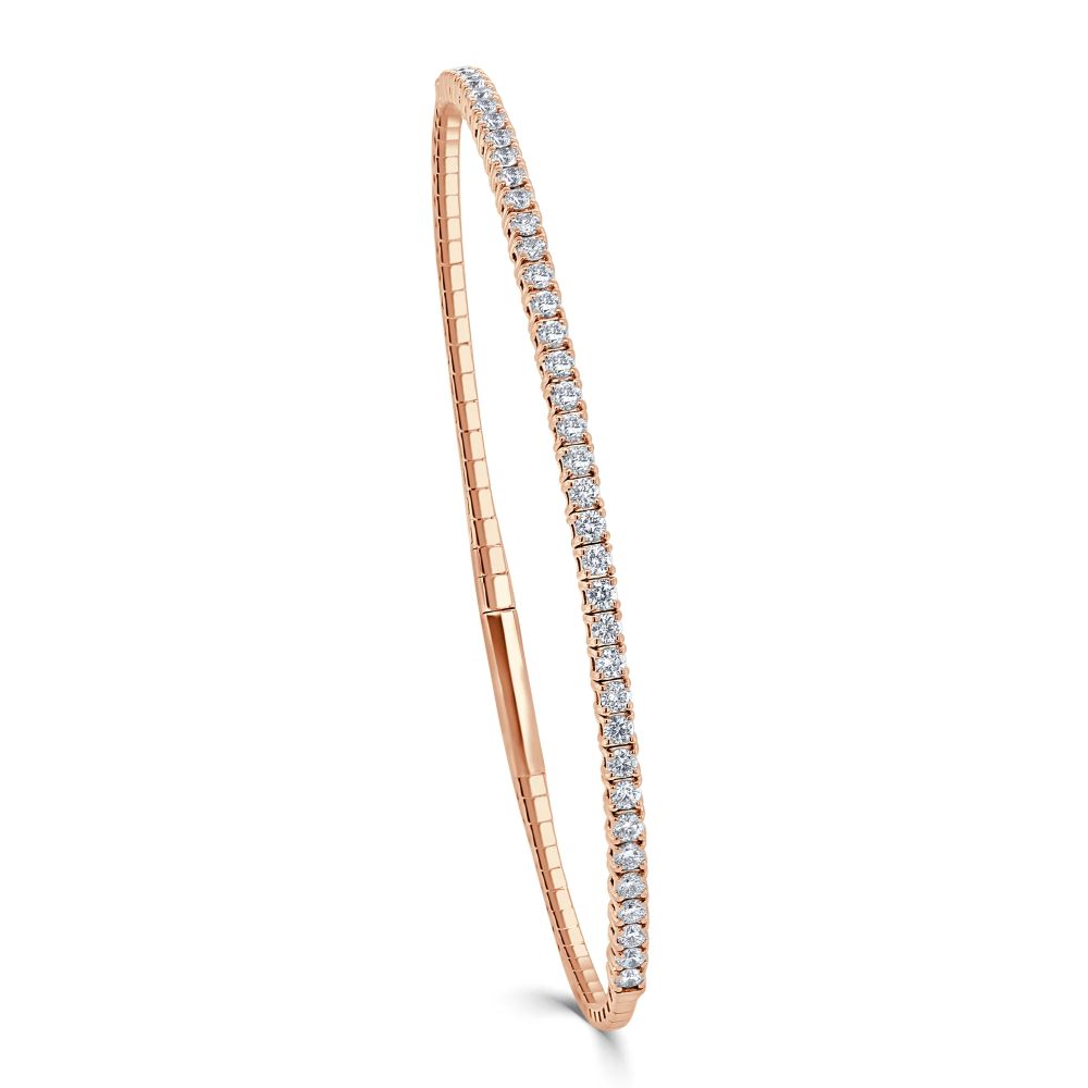 14K Rose Gold Flexible Bangle with .97ctw Diamonds Size 6.75 Bracelets