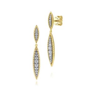14K Two-Tone Marquise Shape Dangle Earrings with .38ctw Diamonds
