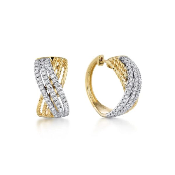 14K Two-Tone Crossover Hoops with .63ctw Diamonds Earrings 3