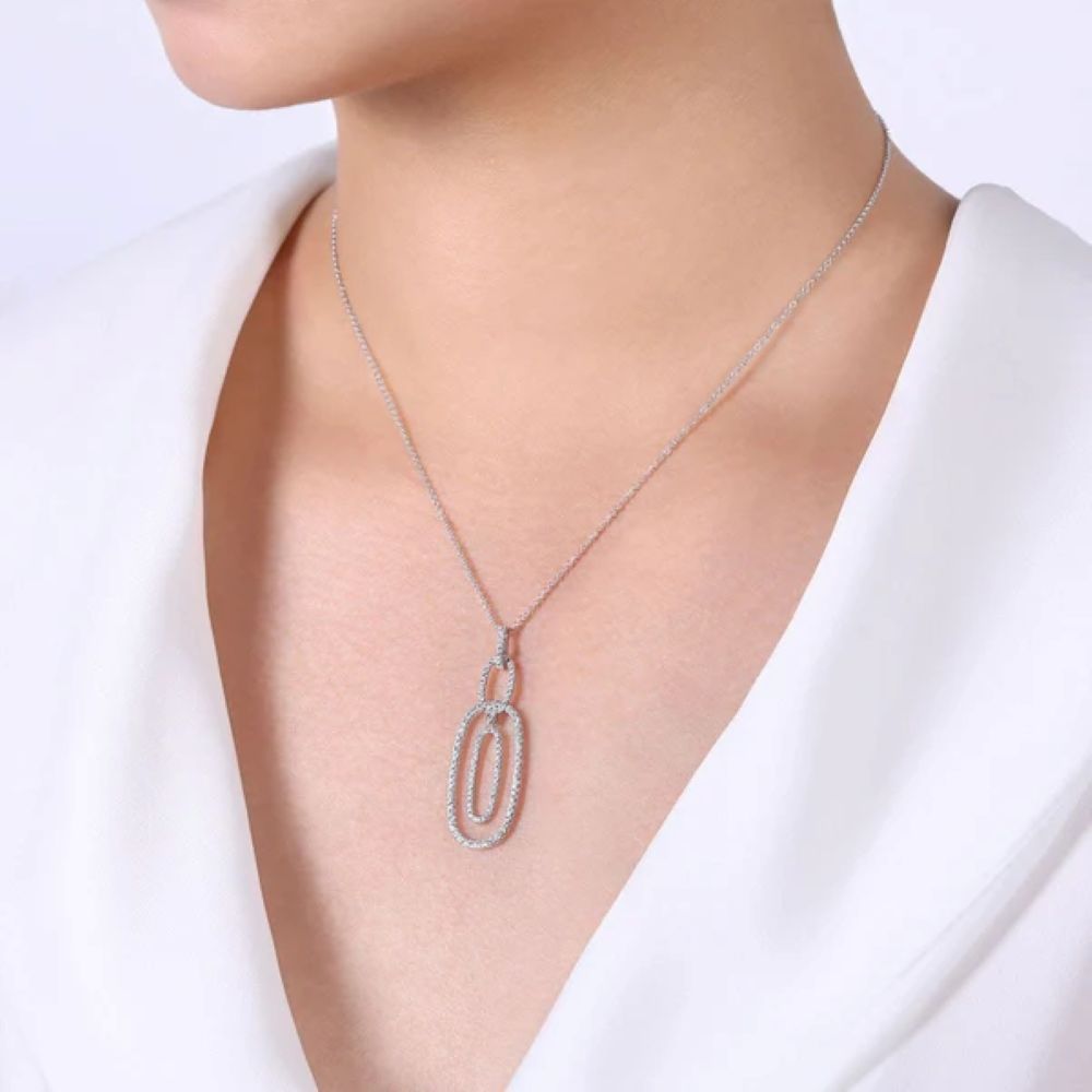 14K White Gold Interlocking Oval Pendant with .72ctw Diamonds 17.5″ Fine Jewelry 2