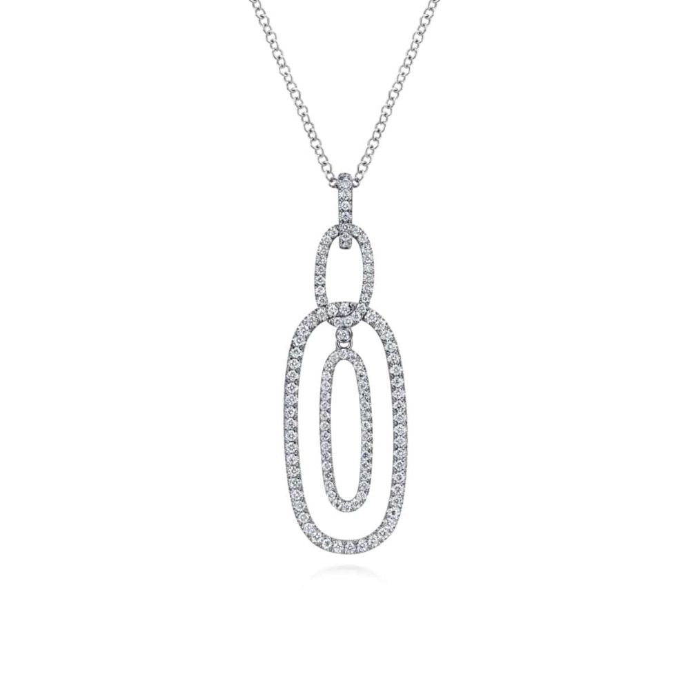 14K White Gold Interlocking Oval Pendant with .72ctw Diamonds 17.5″ Fine Jewelry