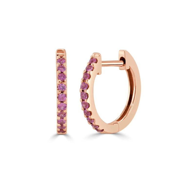 14K Rose Gold Huggies with .18ctw Pink Sapphires Earrings 2