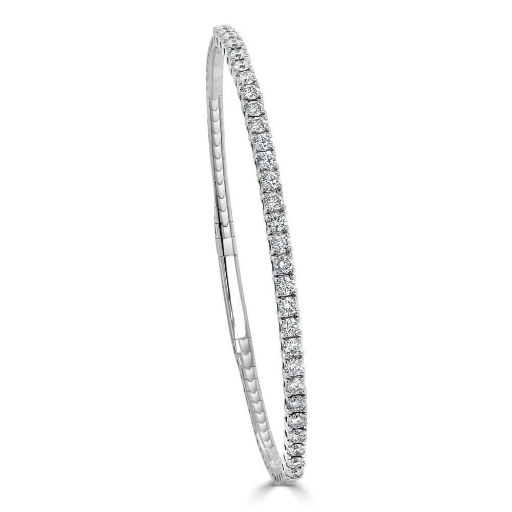 14K White Gold Flexible Bangle with 1.82ctw Diamonds Size 6.75 Bracelets