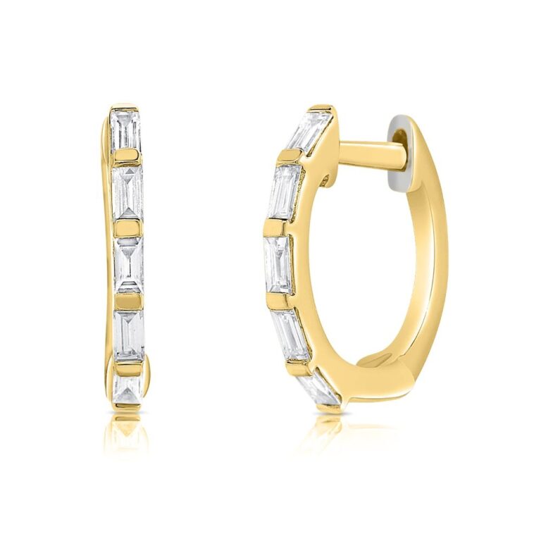 14K Yellow Gold Huggies with .16ctw Baguette Diamonds 10mm Earrings 2