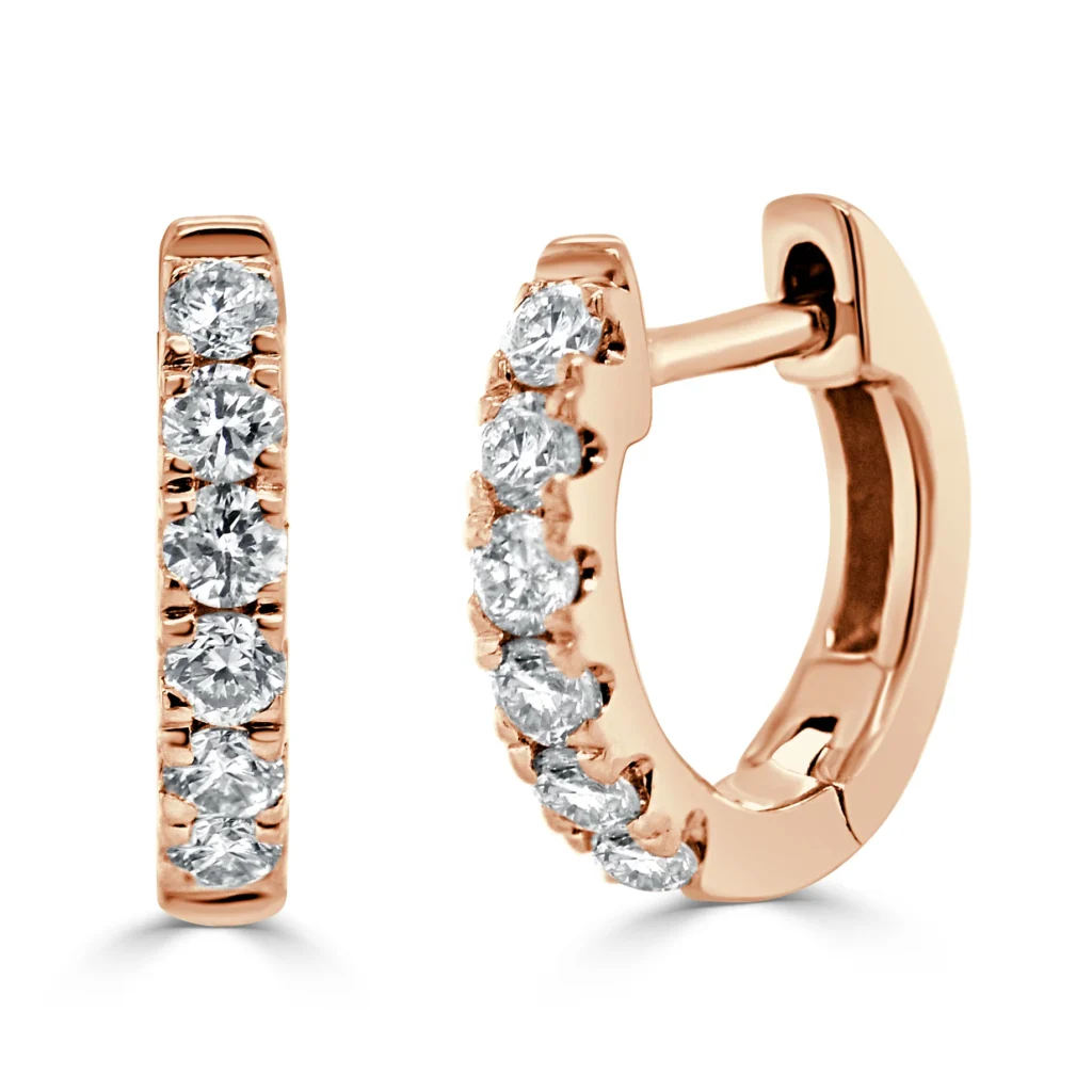 14K Rose Gold Huggies with .18ctw Diamonds 10mm Earrings 2
