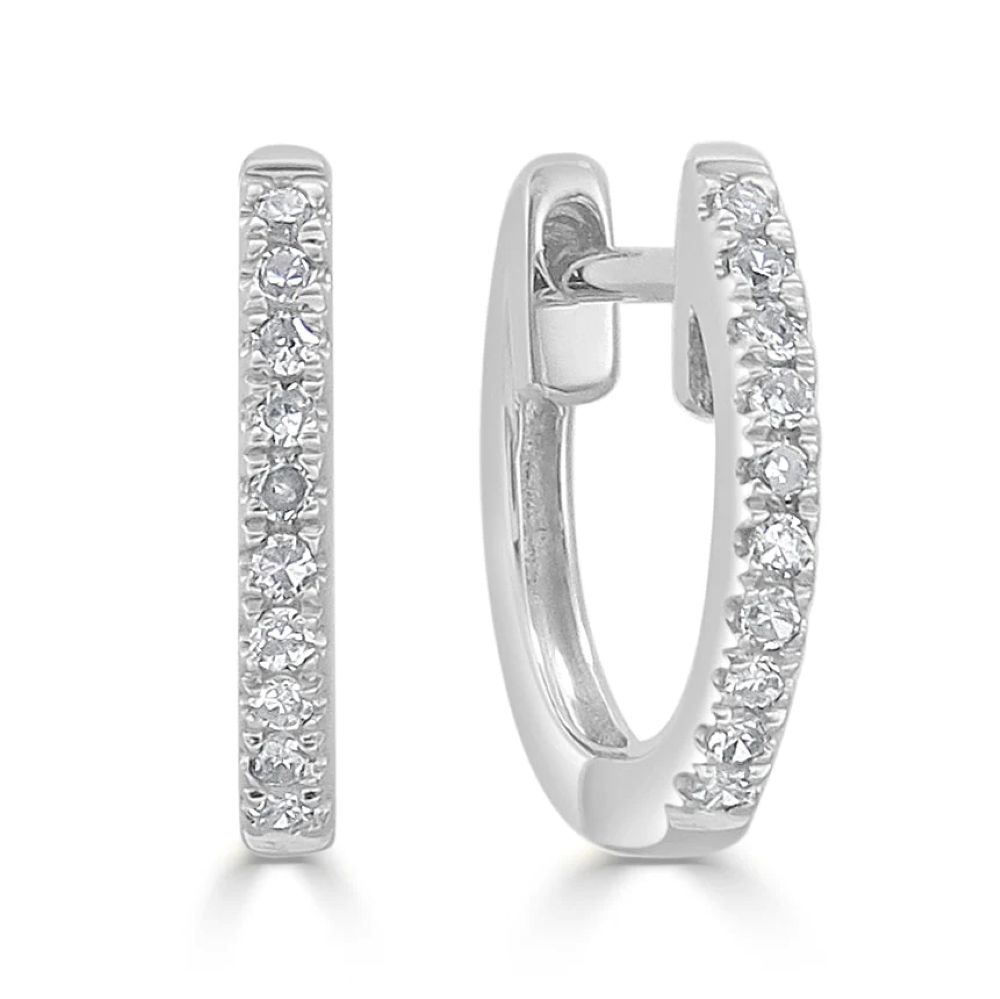 14K White Gold Huggies with .08ctw Diamonds 10mm Earrings