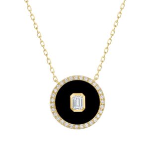 14K Yellow Gold Halo Medallion with 2.29ct Black Onyx & .45ctw Emerald/Round Diamonds 16-18