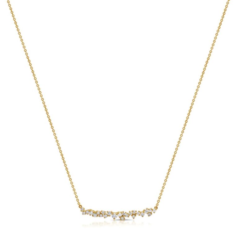 14K Yellow Gold Bar Necklace with .59ctw Diamonds 14-16″ Fine Jewelry 2