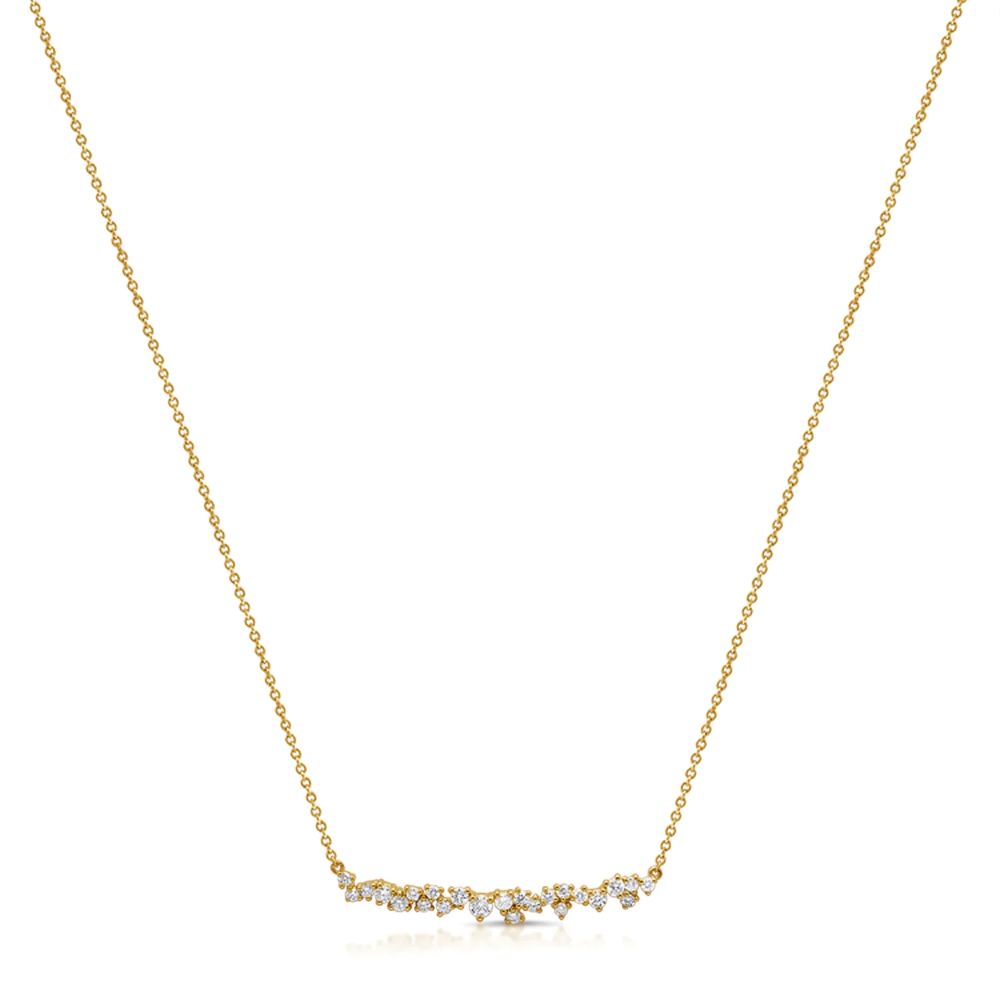 14K Yellow Gold Bar Necklace with .59ctw Diamonds 14-16″ Fine Jewelry