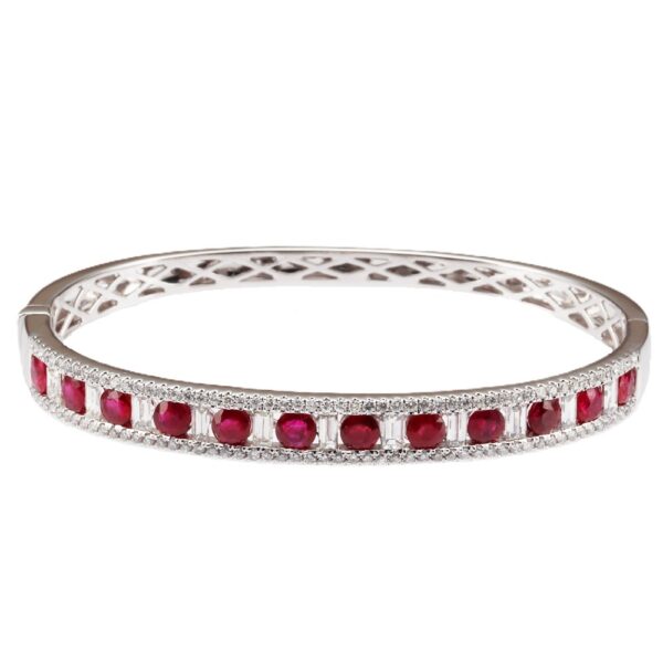 14K White Gold Bangle with 4.00ctw Rubies & 2.50ctw Baguette/Round Diamonds Size 6.5 Bracelets 3