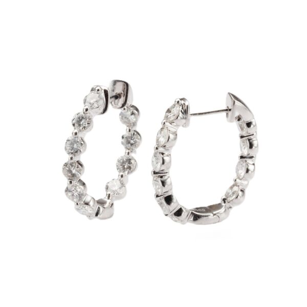 14K White Gold In & Out Hoops with 3.00ctw Diamonds Earrings 3