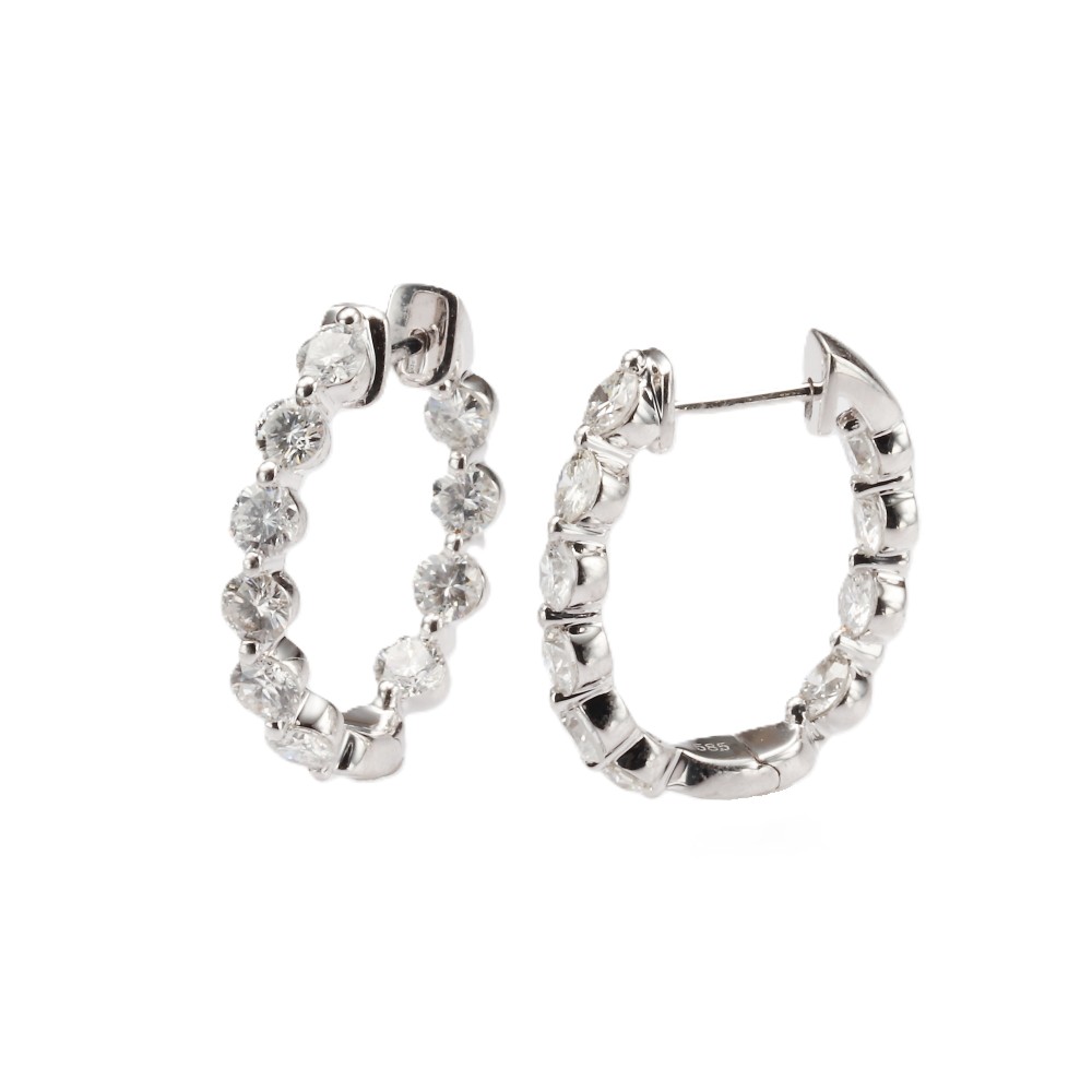 14K White Gold In & Out Hoops with 3.00ctw Diamonds Earrings