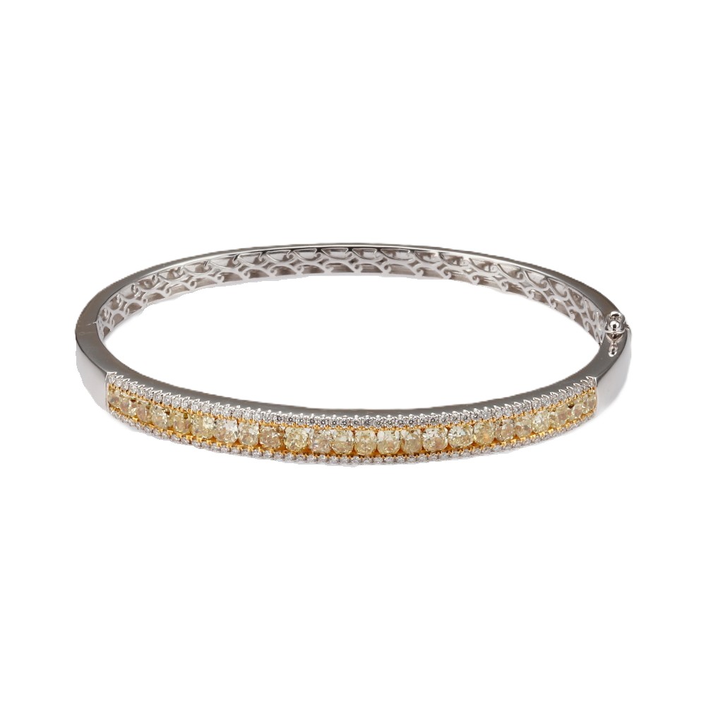 18K White Gold Bangle with 3.40ctw Oval Fancy Yellow Diamonds & .85ctw Diamonds Size 7 Bracelets