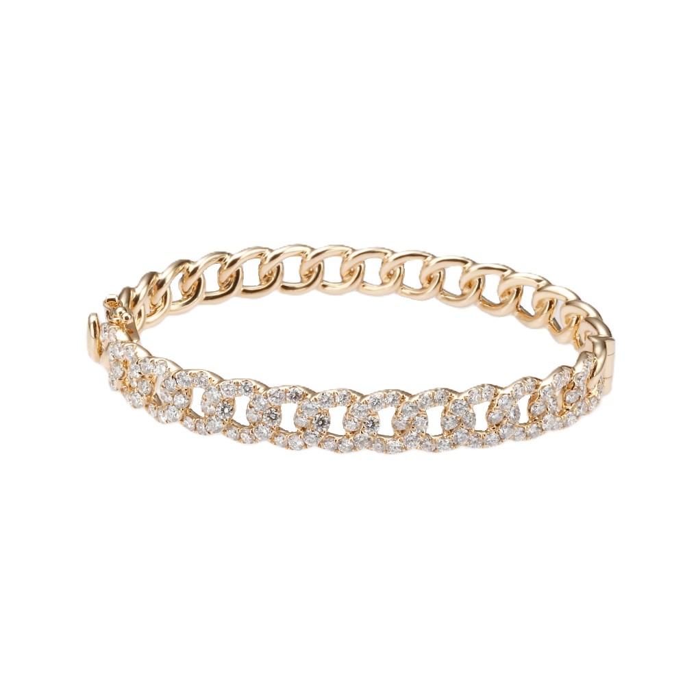 14K Yellow Gold Link Bangle with 4.00ctw Diamonds Size 6.5 Bracelets