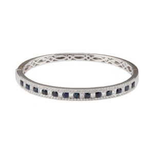 14K White Gold Bangle with 3.00ctw Blue Sapphires & 3.00ctw Baguette/Round Diamonds Size 6.25