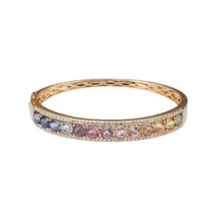 14K Yellow Gold Rainbow Bangle with 10.00ctw Sapphires & 1.10ctw Diamonds Size 6.25