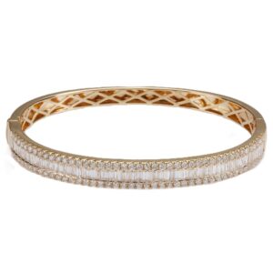 14K Yellow Gold Bangle with 5.00ctw Tapered Baguette & Round Diamonds Size 6.5